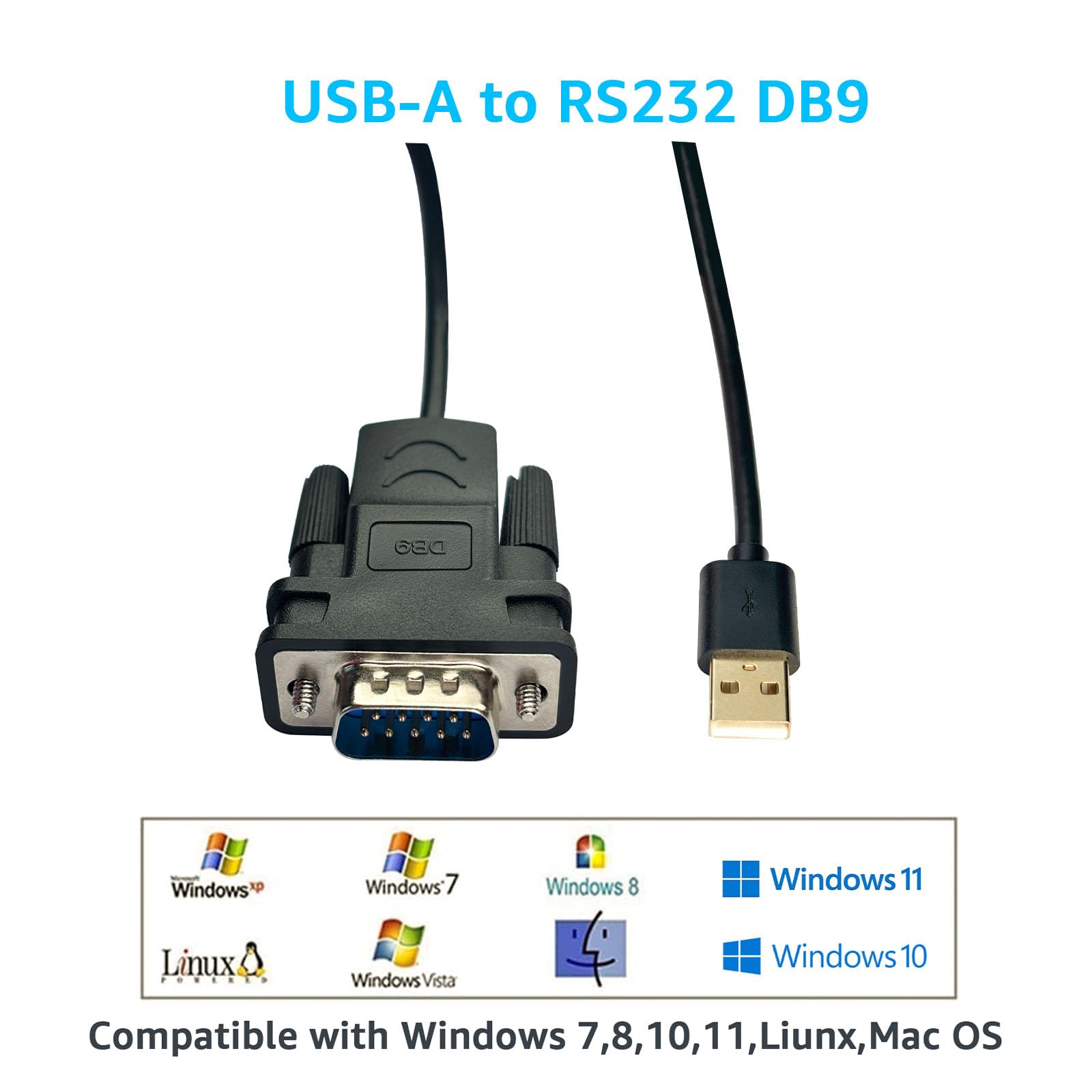 DSD TECH SH-RS232A Cavo Adattatore seriale DB9 da USB a RS232 con Chip FTDI FT232 per Windows, Linux, Mac OS (5.9FT / 1.8M)
