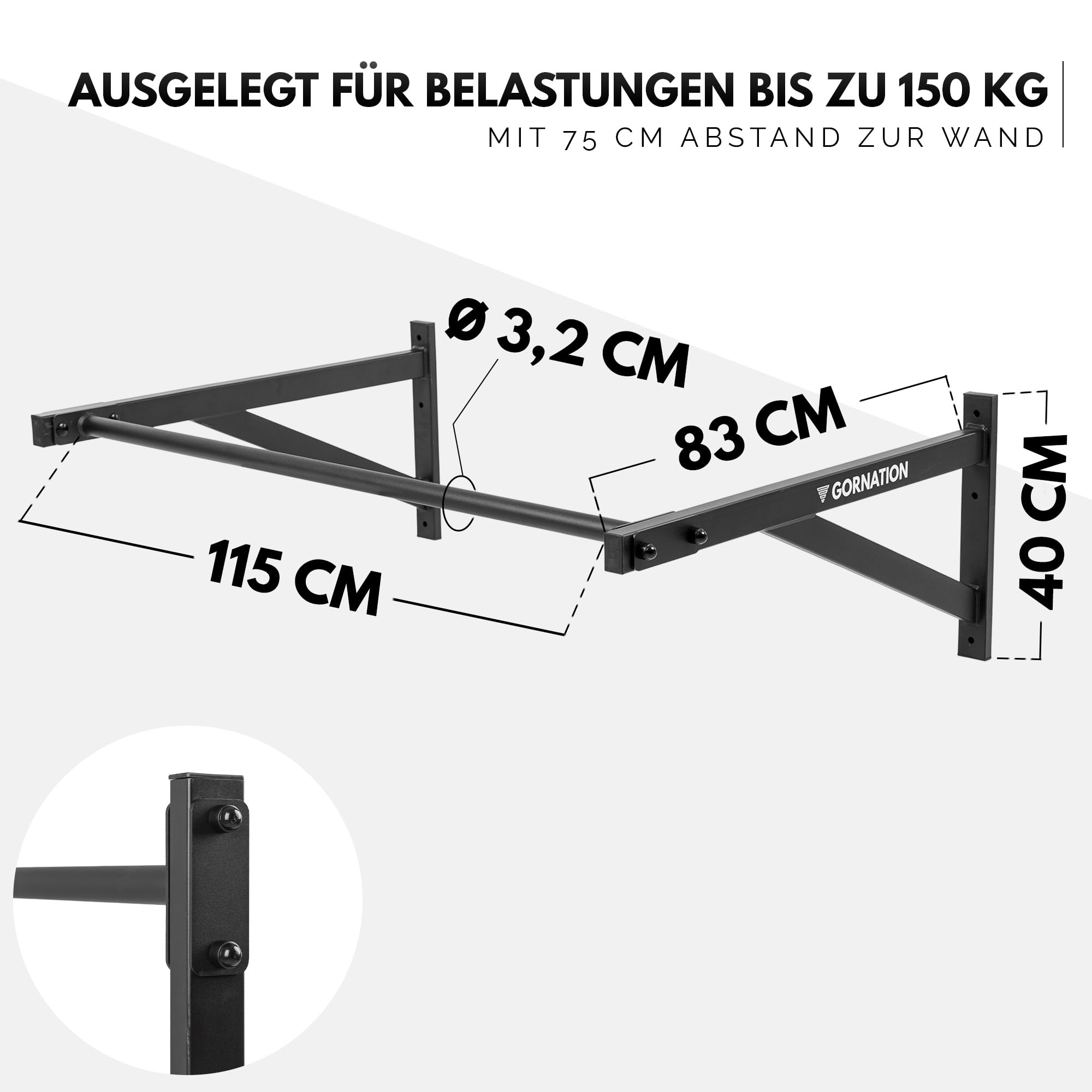 GORNATION Klimmzugstange für Wand, Ganzkörpertraining Reckstange, Pull Up Bar, Klimmzug Wand, Multifunktionale Pull Up Bar, Perfekt für Calisthenics, Klimmzüge, Muscle Ups & Mehr, Ideal für Home Gym