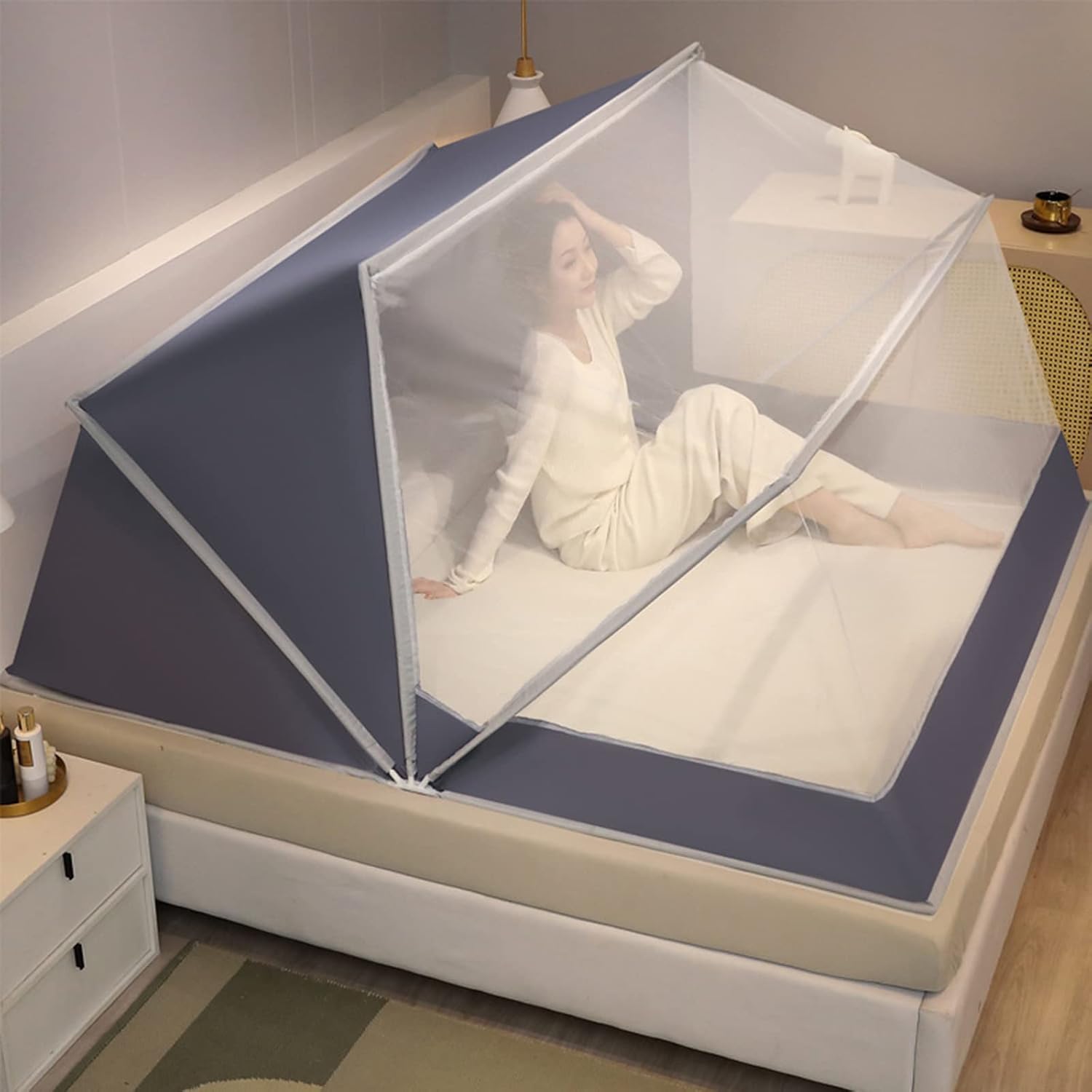 Large Mosquito Net Tent, Portable Mosquito Mesh for Bed Ourtyard Traveling, Bed Canopies Mosquito Net, Keep Away from Critters, Breathable & Washable Mosquito Mesh,Gray,(74.8 * 31.5 * 41.3in)