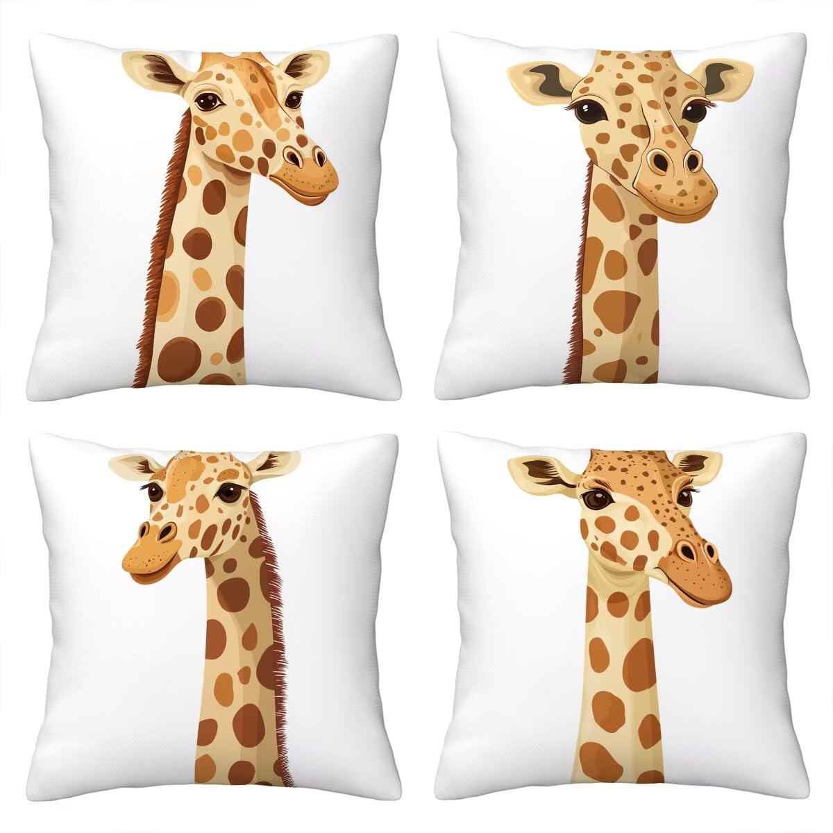 Federe Cuscini Divano 60x60 cm, Bianco Cuscini per Divano, Velluto Federe Cuscino Letto Impermeabili Set da 4, Copricuscini Giraffa Motivo con Cerniera Invisibile Design per Sofá, Regalo Donna F-85