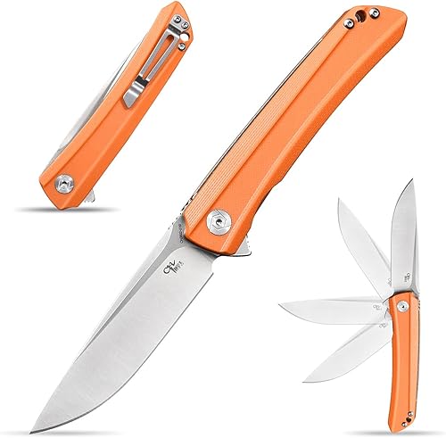 Eafegrow CH3002-G10 - Cuchillos plegables para acampar de 3.7 pulgadas, hoja D2 y mango G10, cuchillos de bolsillo para caza al aire libre (naranja)