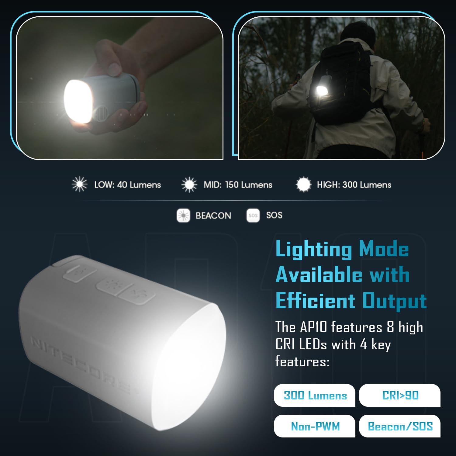 NITECORE AP10 Elektrische Luftpumpe | Licht | 3600mAh Akku | USB-C | Pumpe zum Aufpumpen | Handluftpumpe | Campingmatratze | Akkupack | kleine Pumpe