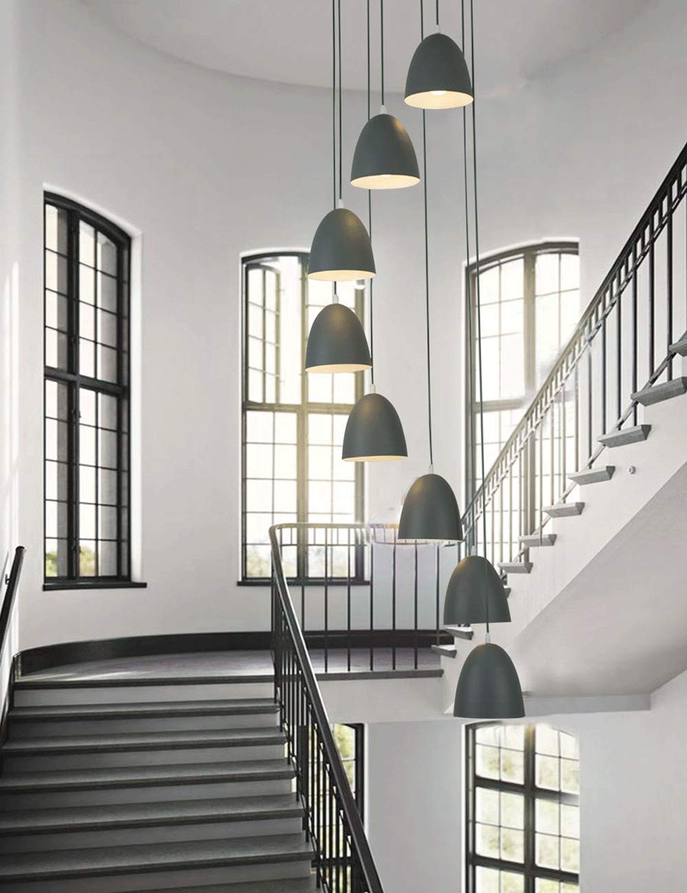 SXECAEPS Modern creative chandelier 8 Lights Spiral for Stair high Ceiling Long Pendant Creative Villa Hollow Living Room Modern Simple Duplex 40x200cm (Color : Gray)