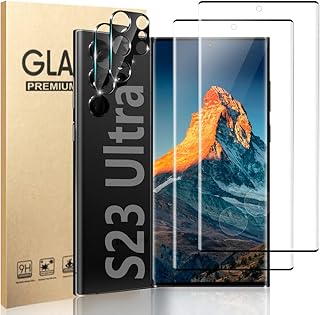 LETANG [2+2 Pack] Galaxy S23 Ultra 5G Screen Protector + Camera Lens Protector, 9H Tempered Glass, Fingerprint Unlock, 3D Curved, HD Clear for Samsung Galaxy S23 Ultra Glass Screen Protector (6.8'')