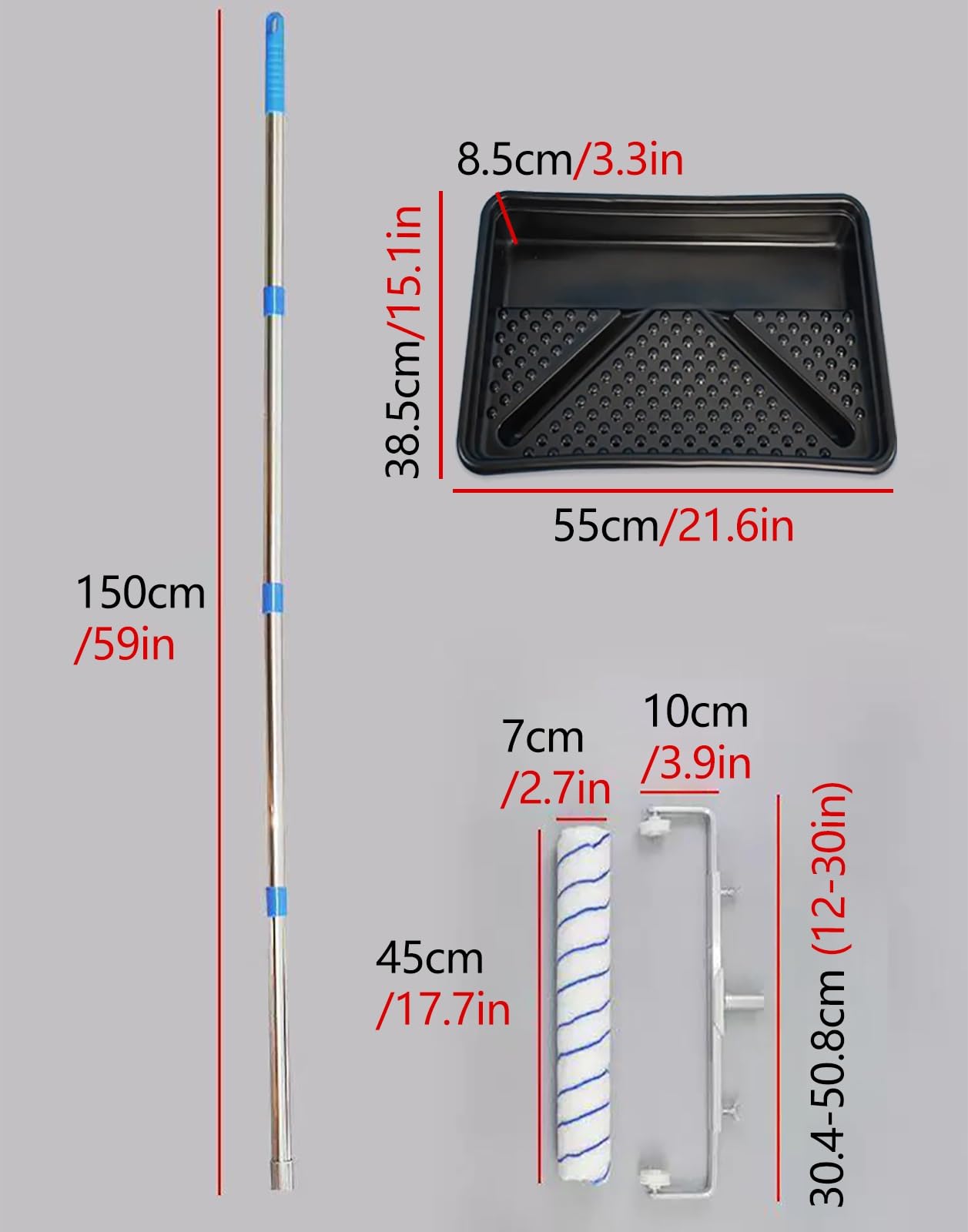 Farbroller-Set mit Verlängerungsstange, verstellbar für Wände, Decken und Böden, leichte Heimwerker-Malwerkzeuge