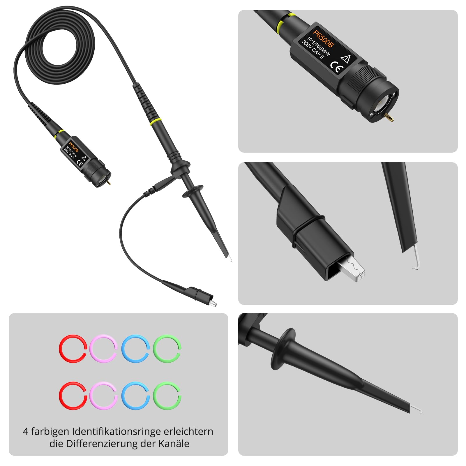 AUTOUTLET Osciloscopio Sonda Pasiva Clip 500MHz 10X Alta Precisión con Herramienta de Ajuste Kit de Accesorios