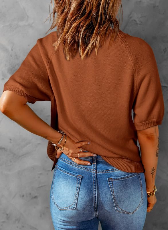 Image of Dokotoo Womens Summer Tops 2024 Trendy V Neck Hollow Out Cropped Button Down Shirts Puff Sleeves Blouses