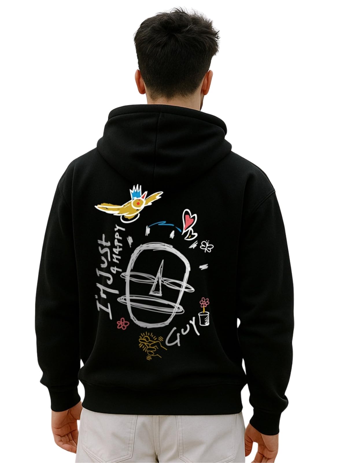 veirdo Cotton Fleece Regular Fit Hooded Sweatshirt Lastest Back Graphic Printed Winter Hoodies for Men (Available Colors: Marine Green, Marshmellow, Black, SOYA Bean, Orange & Blue)-picture-56