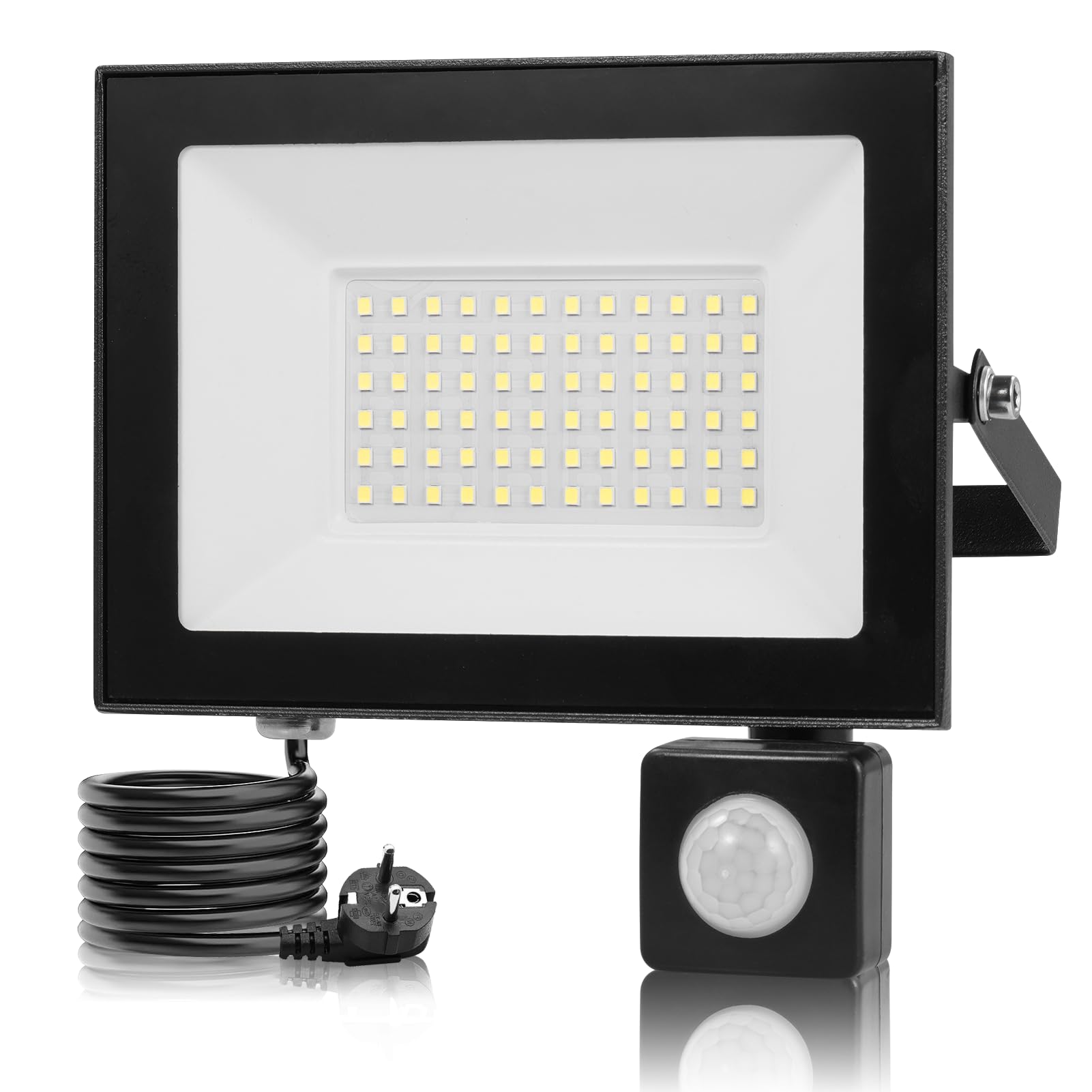 50W LED Strahler mit Bewegungsmelder Außen,6500K Kaltweiß Scheinwerfer mit Stecker & 145cm Kabel,5000LM Superhell LED Außenstrahler,IP66 Wasserdicht Aussenstrahler,Fluter für Garten Hof Garage