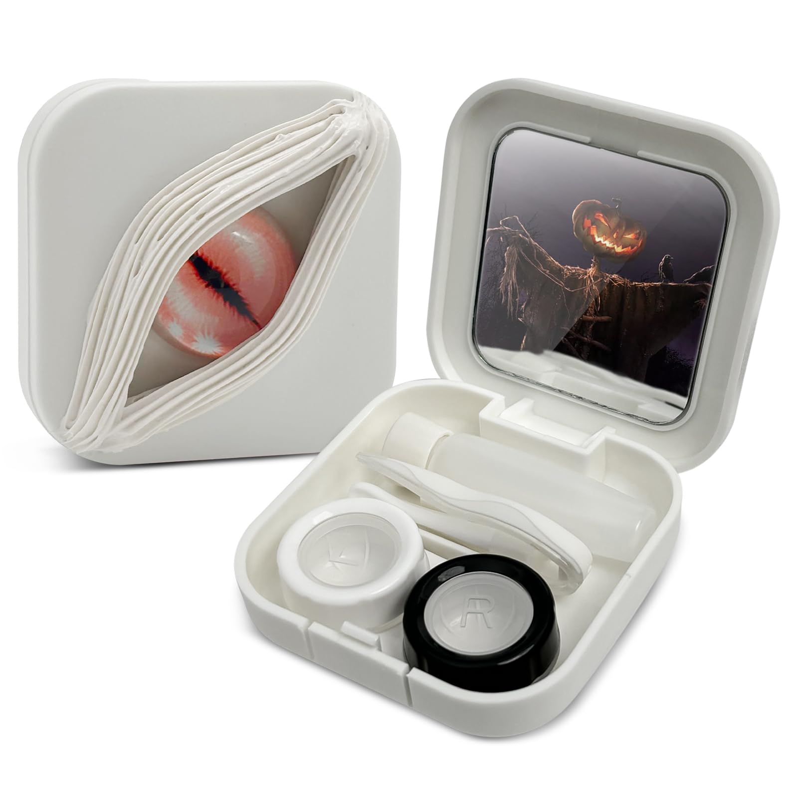 UpaClaire Contact Lens Case Fancy Halloween Gifts Eyes Personality Box Mirror Unique Storage Travel Portable Holder Boxes White
