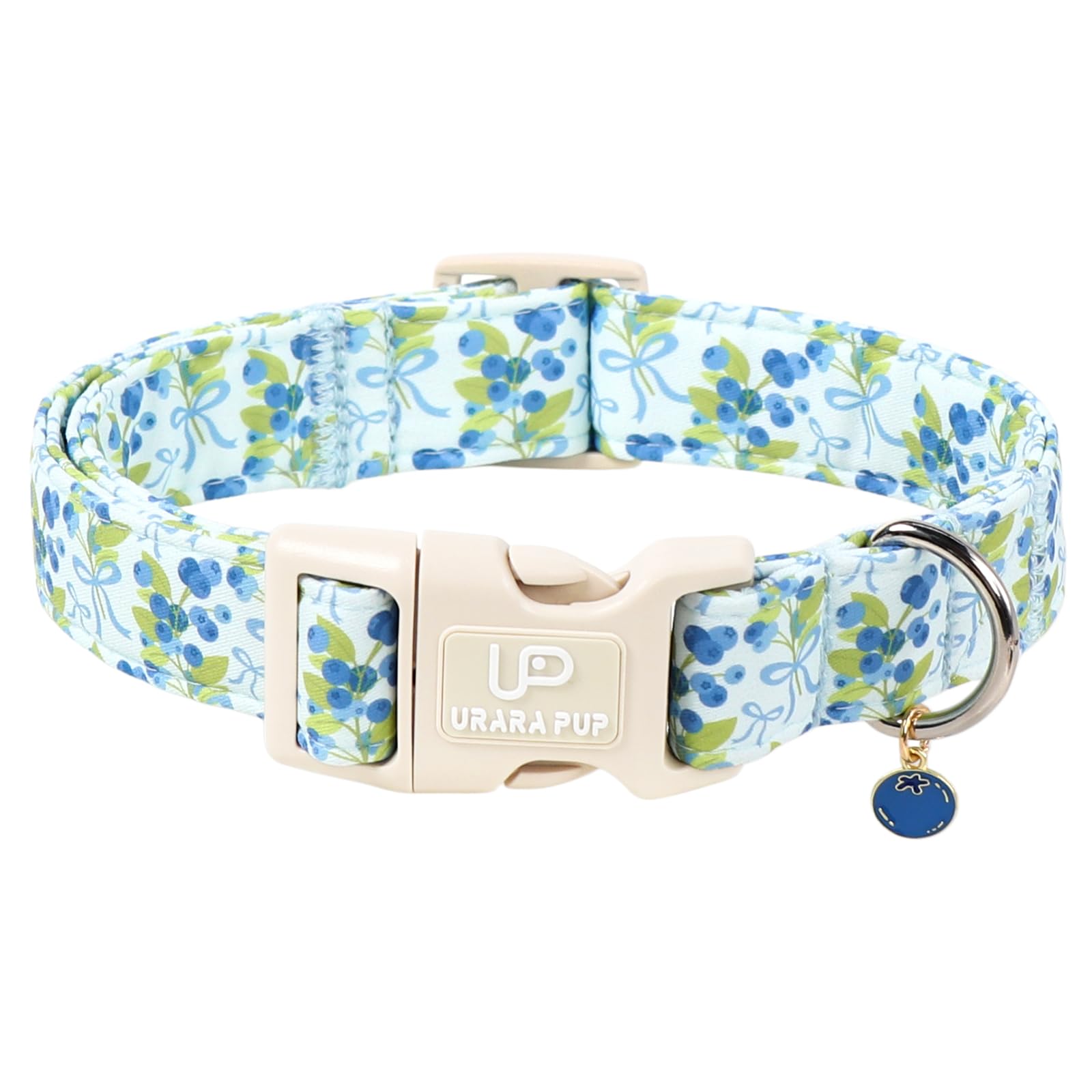 Blueberry Hundehalsband und Fliege, niedliches, verstellbares Welpenhalsband mit Schnellverschluss-Schnalle und schönem Blaubeer-Charm, für kleine, mittelgroße und große Hunde