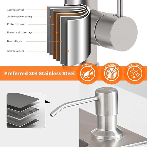 Miniatura 40 de OwOFAN - Grifos de cocina con rociador de latón sólido con níquel de cepillado industrial, de una sola manija, grifo para granja, campamento, Níquel