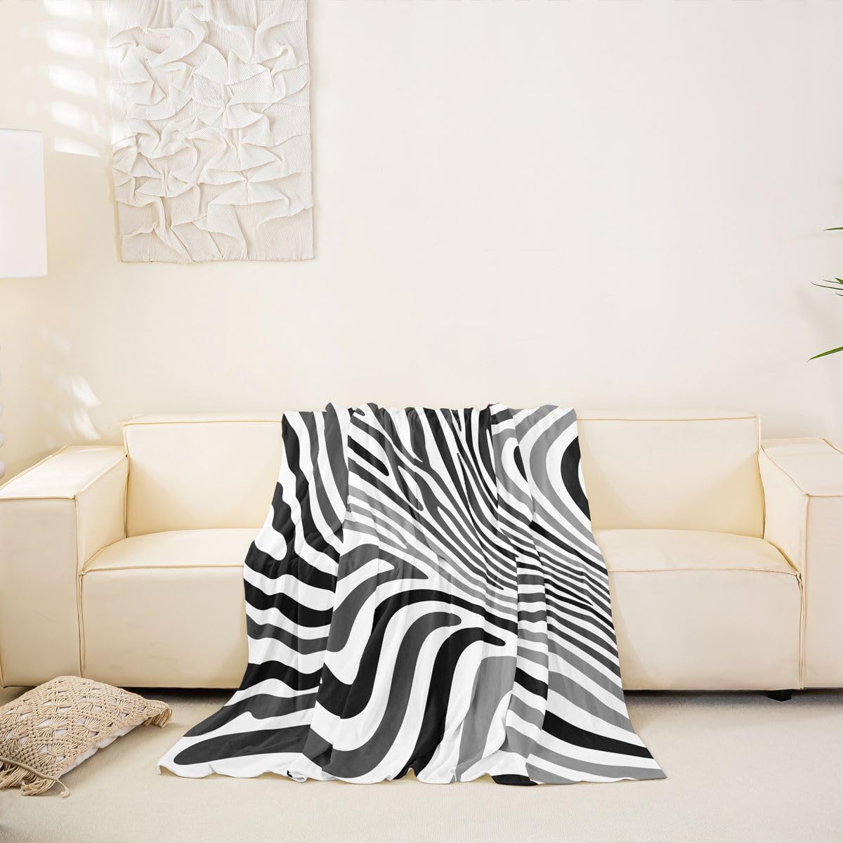 Homewish Funda de sofá geométrica en blanco y negro de 180 x 340 cm