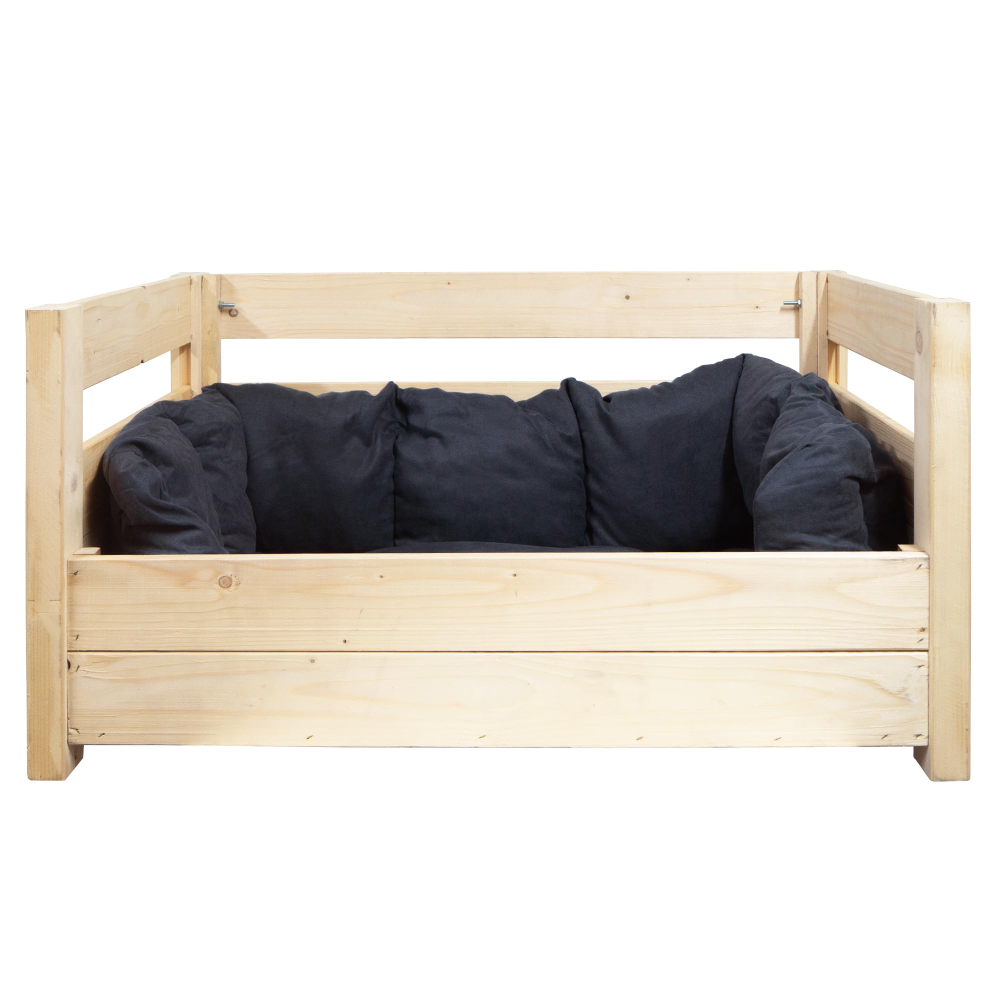 Kistenkolli Altes Land Hundebett Charly aus Massivholz 90 x 57 x 45 cm – Hundesofa aus Holz – Natur, Braun oder Geflammt – Optional mit Hundekissen – Stabil & einfache Selbstmontage (Natur)
