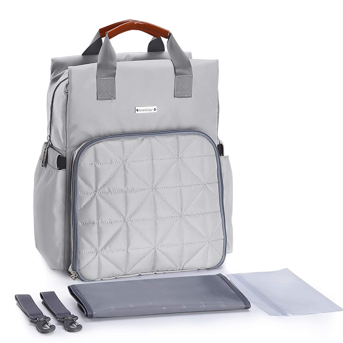 SONARIN Multifunción Impermeable Mochilas para Pañales con cambiador,correa para cochecito,Bolsa de portátil a prueba de golpes,Bolsas con aislamiento de botella,Gran Capacidad,lavable a máquina(Gris)