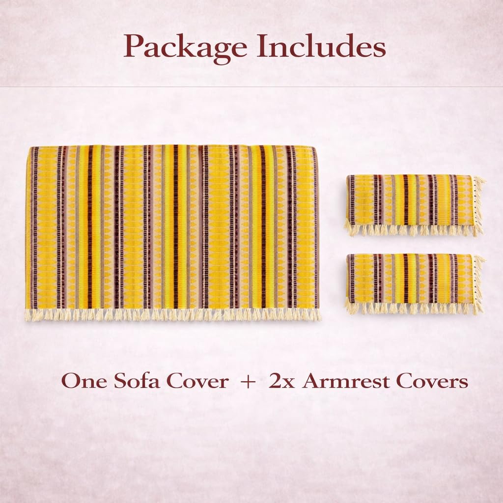 STITCHNEST Sofa Cover - Yellow Knitted Design -2 STITCHNEST Sofa Cover - Yellow Knitted Design -2