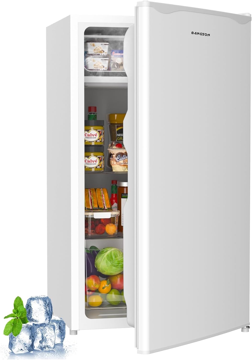 BANGSON Mini Fridge with Freezer, 3.2Cu.Ft, Single Door Small Refrigerator, Energy-Efficient, Low Noise, Mini fridge for Bedroom Dorm and Office, White BANGSON Mini Fridge with Freezer, 3.2Cu.Ft, Single Door Small Refrigerator, Energy-Efficient, Low Noise, Mini fridge for Bedroom Dorm and Office, White