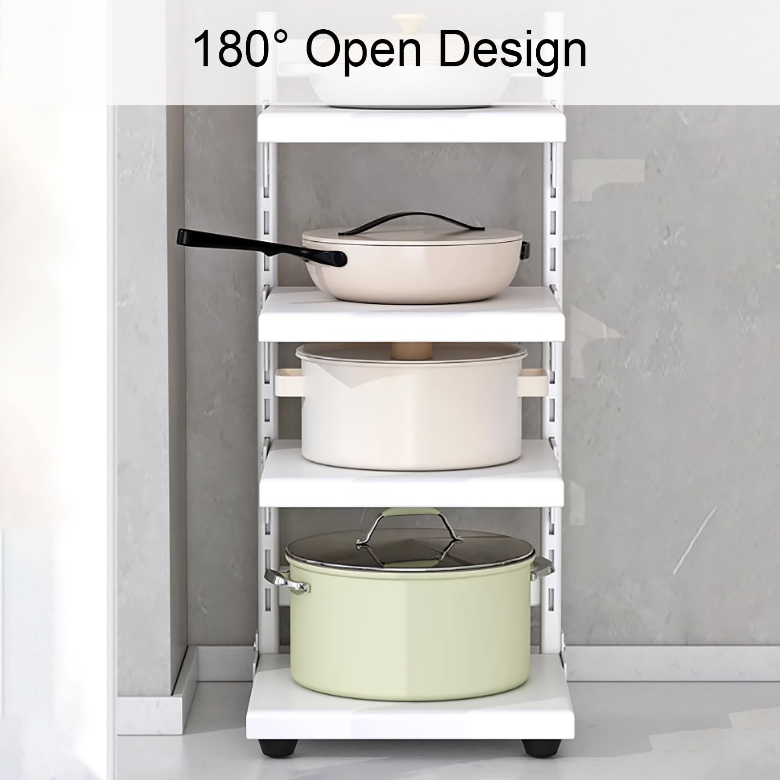 Verstellbare Küchenablagen, robuste Utensilienablage mit Deckelhalter für Arbeitsplatten, Böden, unter Spülbecken und in Nischen (Grau, 42 cm)