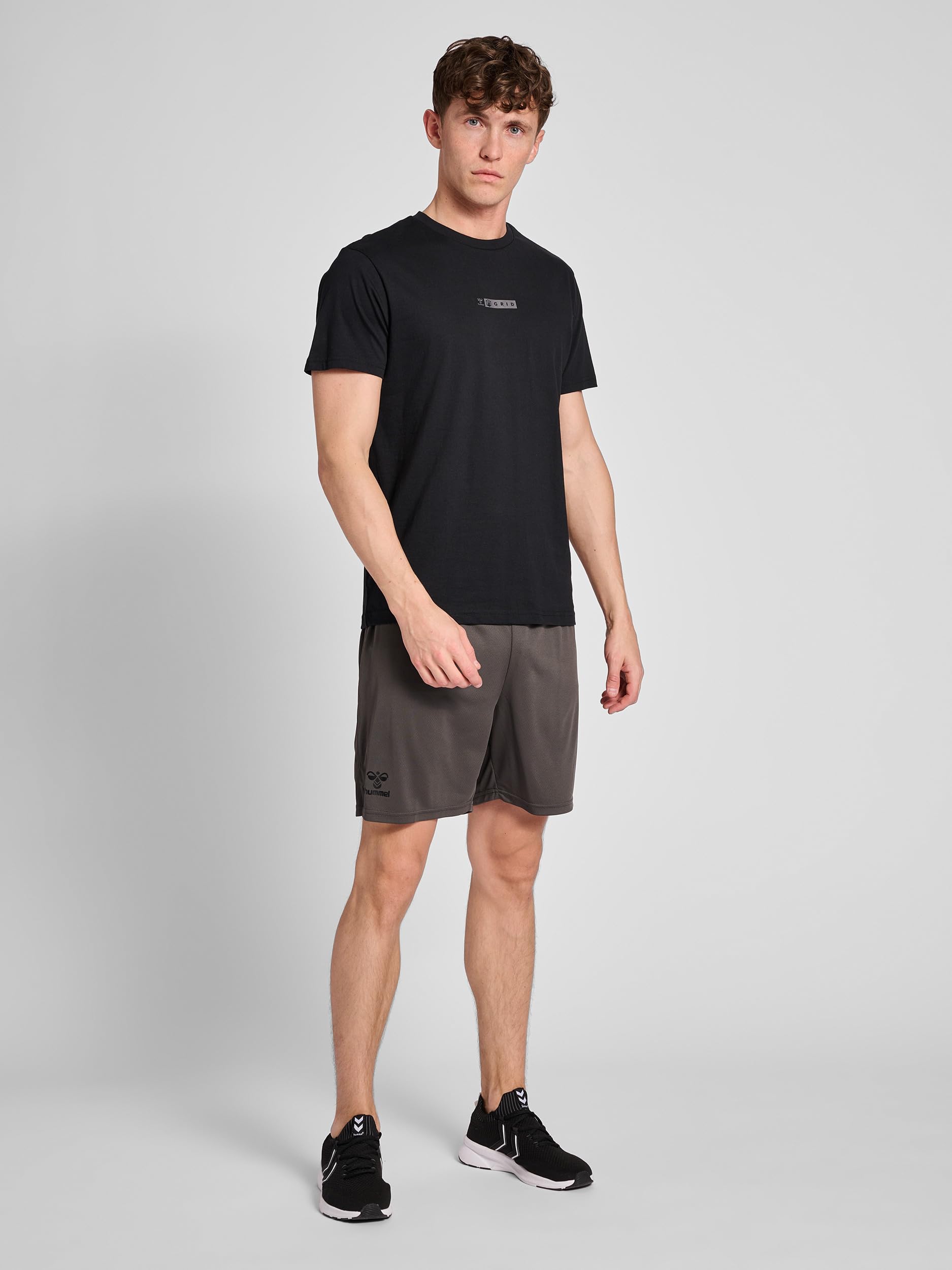 hummel Herren Hmloffgrid Tee S/S T Shirt, Jet Black/Forged Iron, L EU