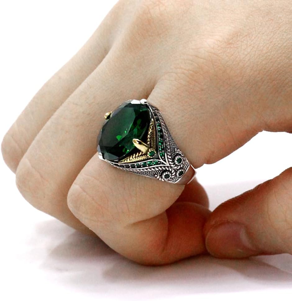 Men's Ring Black Zircon, Tanzanian Blue Zircon Garnet Red Zircon, Green Zircon, Sea Blue Zircon Ring, Handmade Solid S925 Sterling Silver Men's Ring, Vintage Türkiye Ring Perfect Declaration Ring, Men's Christmas Gift Sizes 7-12 - Image 7