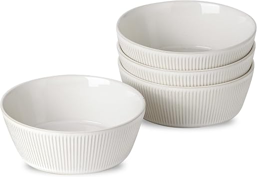 UBEE Large Soup Bowls Set of 4, 7.3 inch White Salad Bowls, Ceramic Serving Bowls for Ramen, Pasta, Fruit, Cereal, Fruit, Dinner, Dishwasher and Microwave Safe