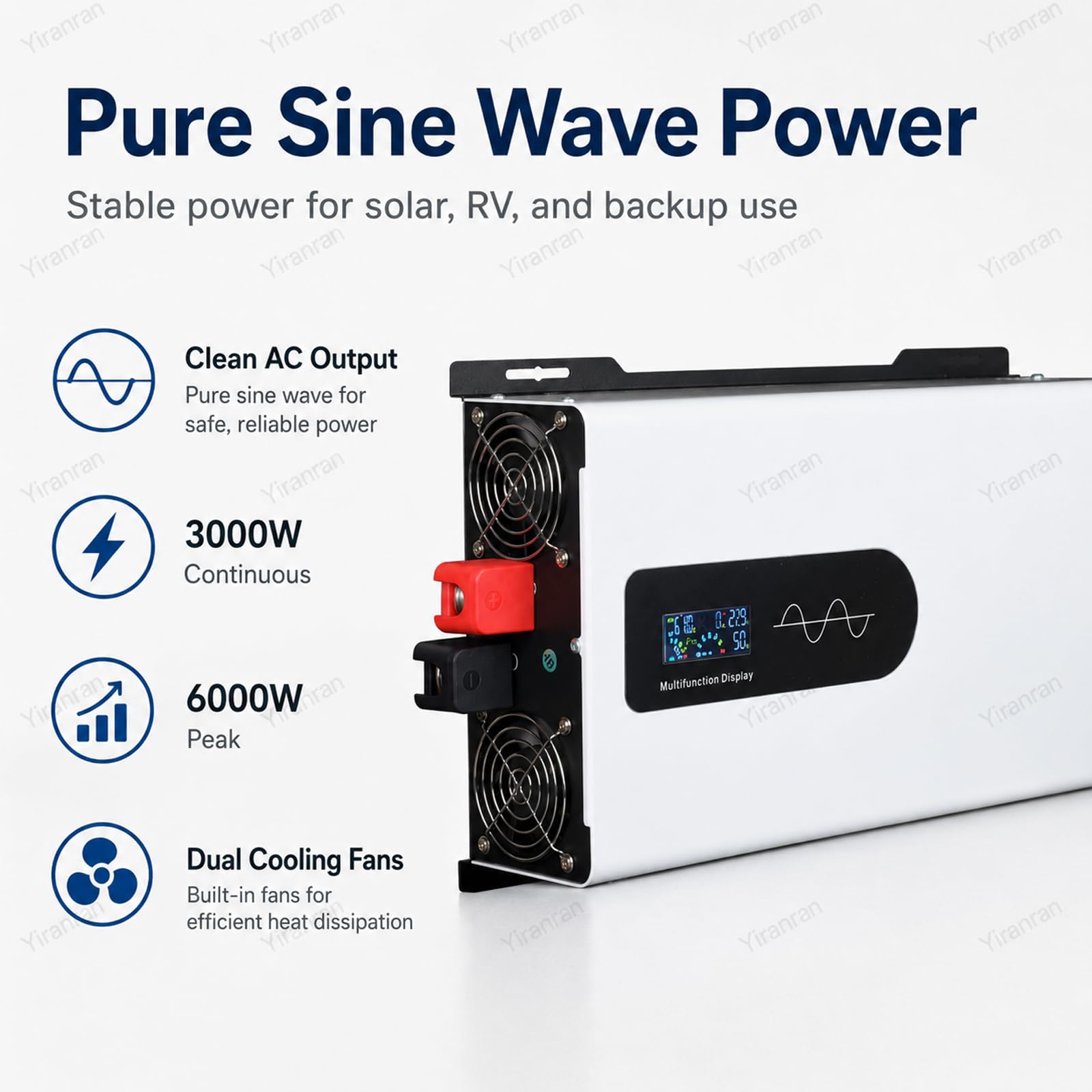 Inverter Ibrido Solare da 6000 W, Convertitore di Tensione Inverter A Onda Sinusoidale Pura Ad Alta Potenza, 3000 W Continui, 6000 W di Picco, Display LCD, Protezione Multipla, 96V