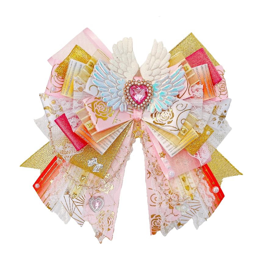 ハンドメイド　リボン作品 既製品 ロゼット 布薔薇 蝶 ロング 磁石付き 缶バッチ約5.5cm用