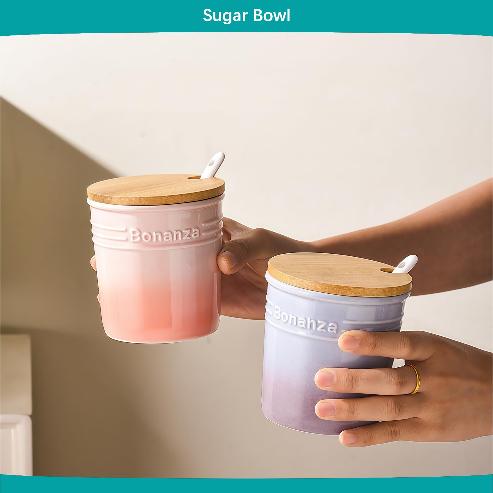 Sucrier avec couvercle et cuillère, lot de 3 pots de rangement, récipient à sucre, pot à sucre, sucrier (A)