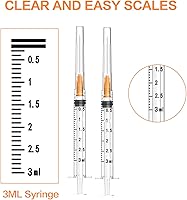 Vista 2 de Paquete de 100, jeringas de 3 ml con aguja, 25Ga 1.0 pulgada, jeringas de laboratorio desechables con luer lock, envueltas y selladas