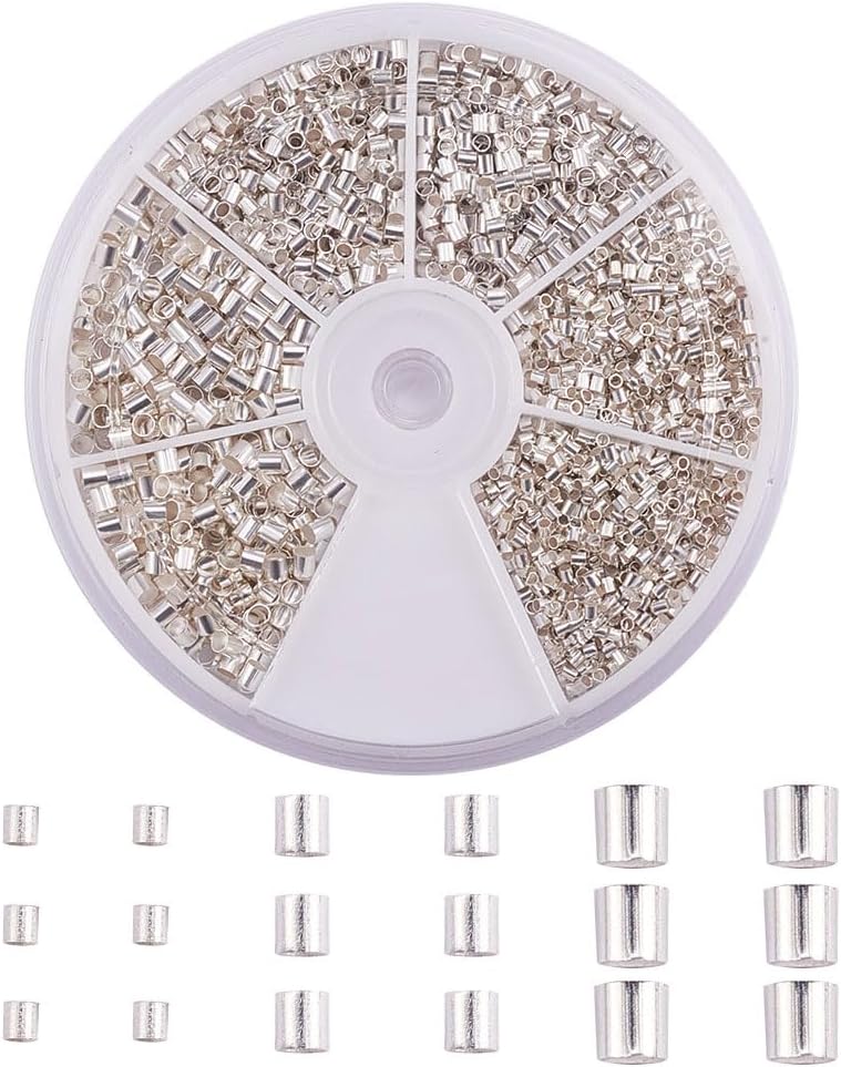 - Crimp Tube Beads, 3000 Pcs 1.5mm 2mm 2.5mm Brass Tube Crimp End Spacer Beads Cord End Caps Loose Stopper Beads for Earring Necklace Pendant DIY Jewelry Gift Making, Silver