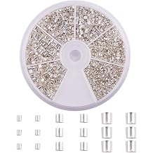 PH PandaHall Crimp Tube Beads, 3000 Pcs 1.5mm 2mm 2.5mm Brass Tube Crimp End Spacer Beads Cord End Caps Loose Stopper Beads for Earring Necklace Pendant DIY Jewelry Gift Making, Silver