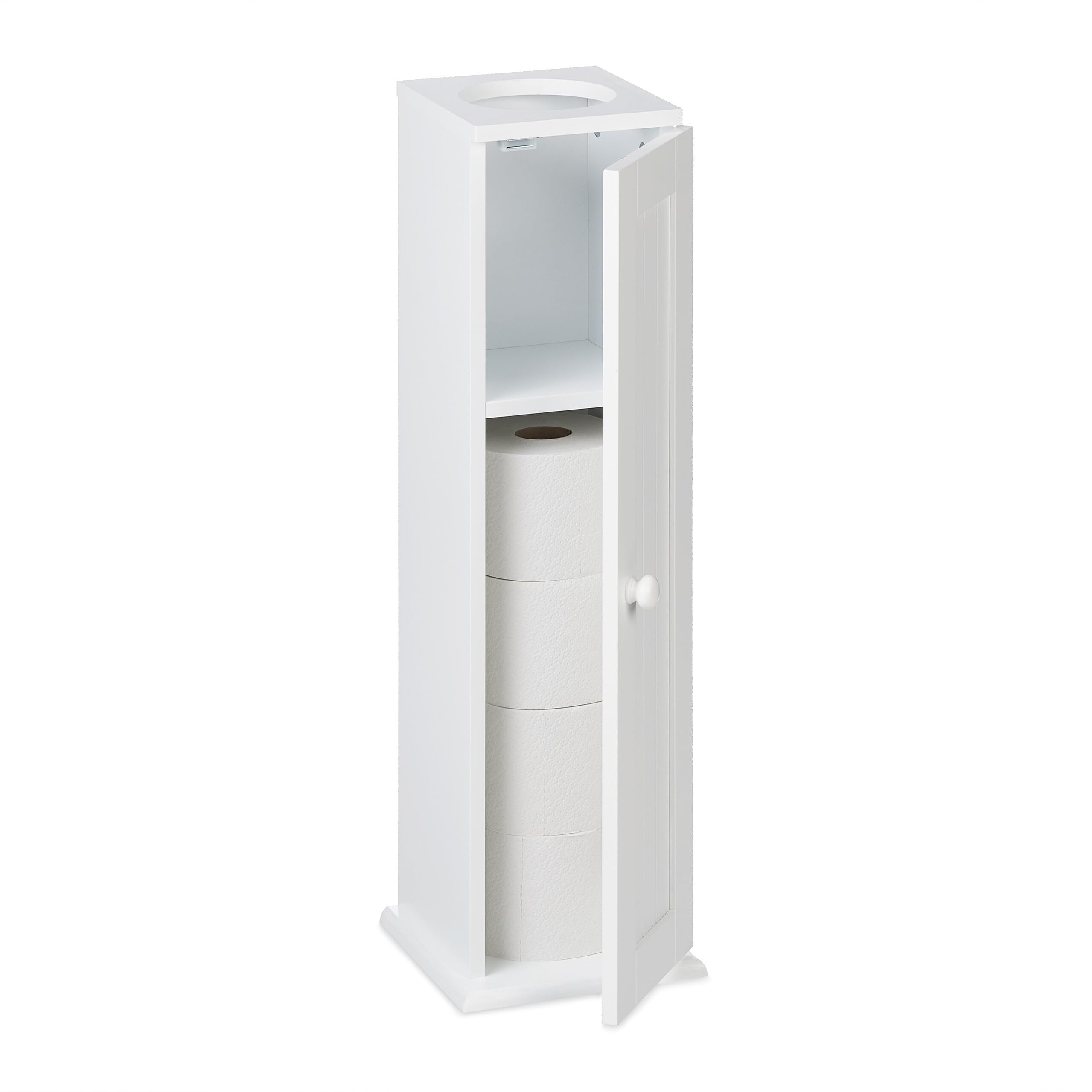 Relaxdays White Bathroom Cabinet, Toilet Roll, Free-Standing, Wooden, Storage, 2 Shelves, Hxwxd: 65X19.5x19.5 Cm, Mdf,