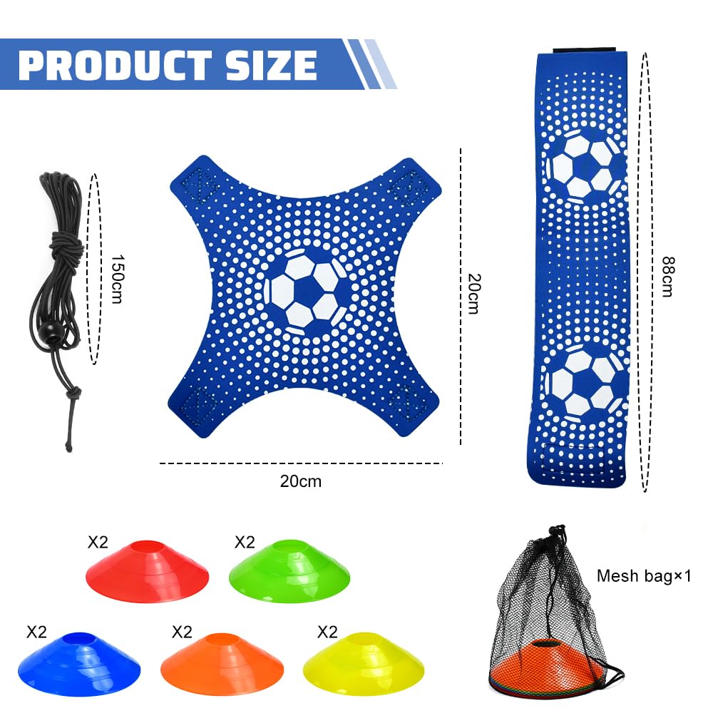 Cintura da Allenamento da Calcio con 10 Pz Coni da Allenamento,Set di Attrezzatura da Allenamenti da Calcio con Tasca a Rete per Bambini e Adulti, Pratica Efficace di Tiro e Passaggio