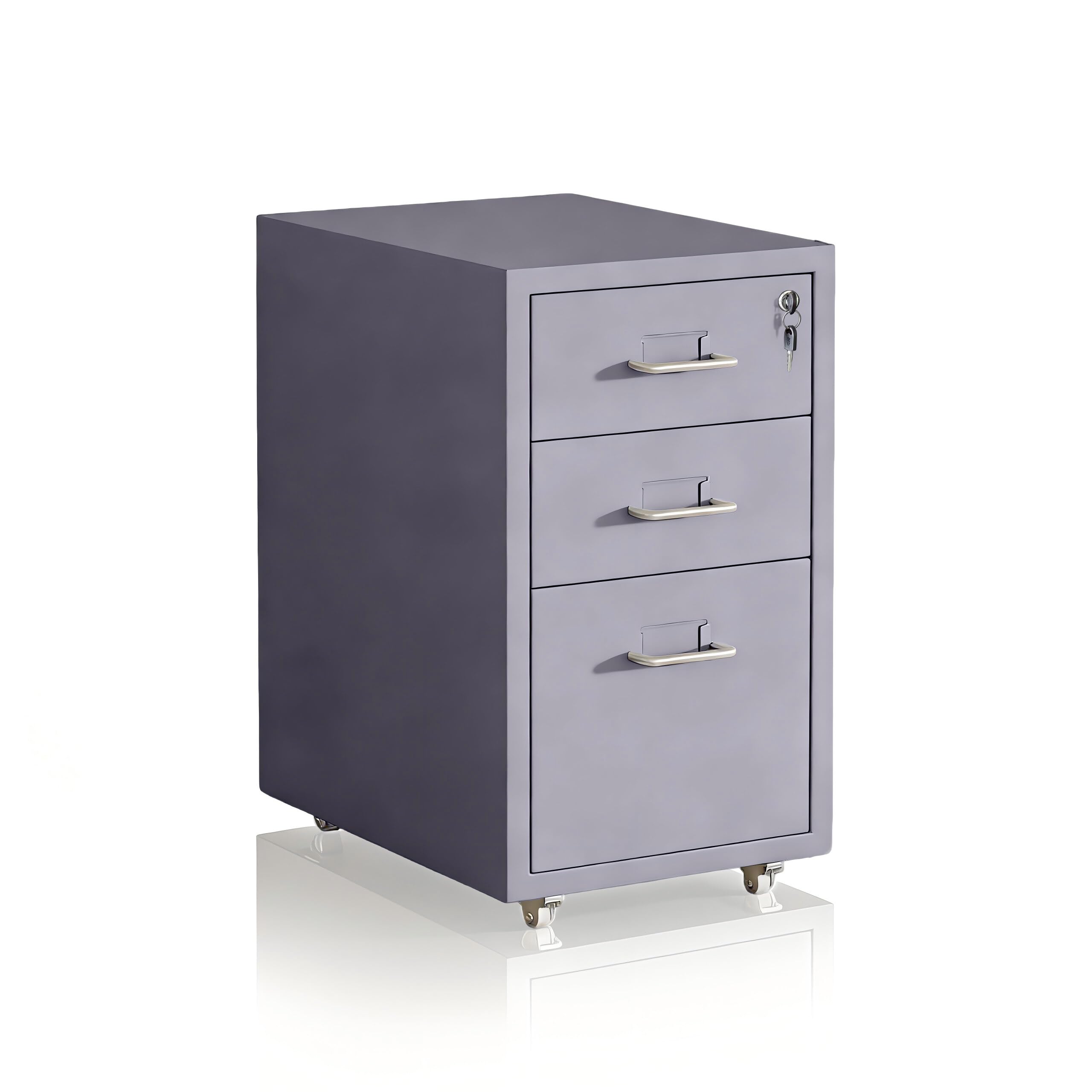 Relaxdays cassettiera su ruote, 3 cassetti, HxLxP: 48 x 28 x 41 cm, con serratura, metallo, grigio