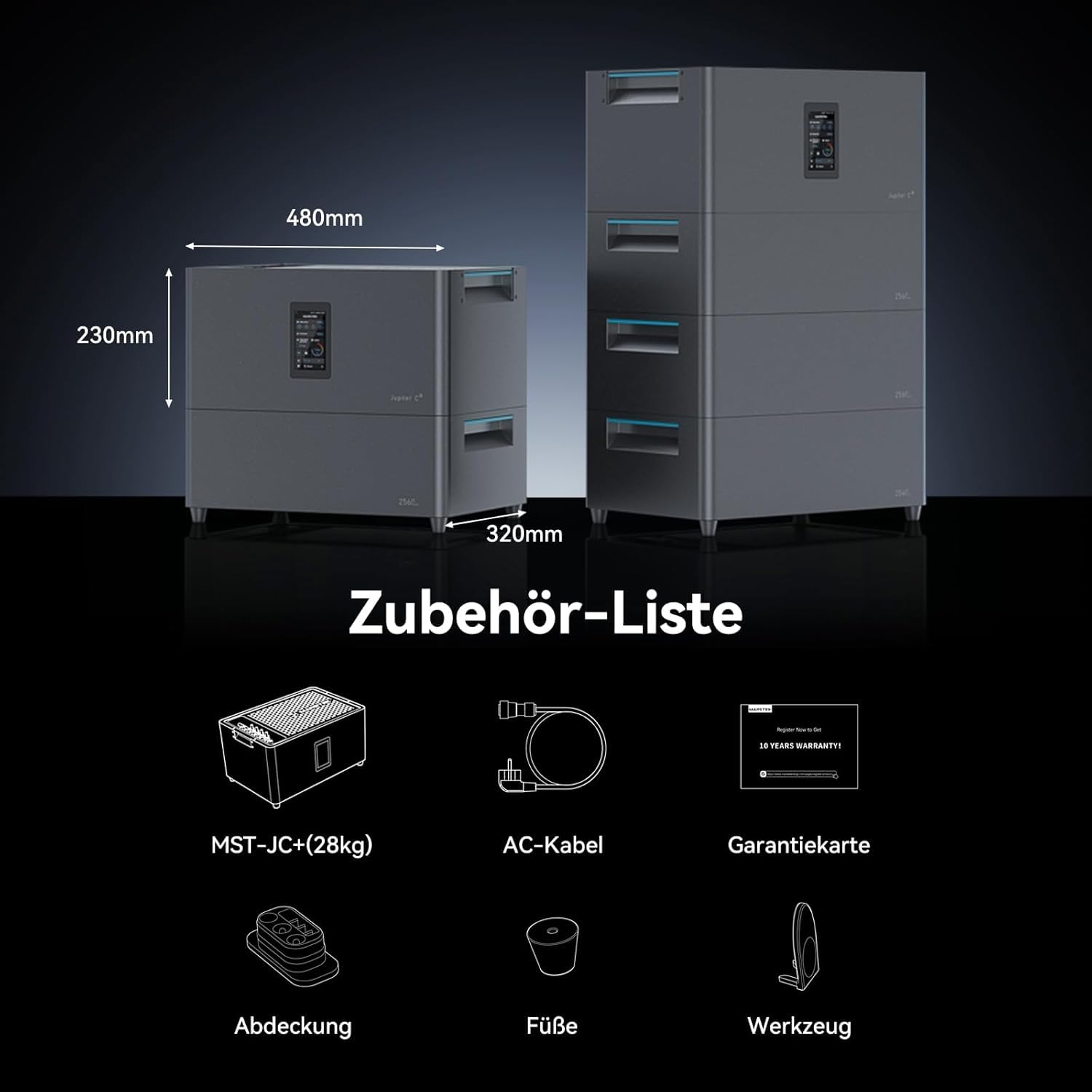 Marstek Jupiter C Plus 5,12kWh Speicher für Balkonkraftwerk (0% VAT), 4 MPPT 2400W Solareingang, All-in-One Stromspeicher mit Mikroinverter, bis zu 10,24kWh Kapazität, IP65, 6000 Zyklen