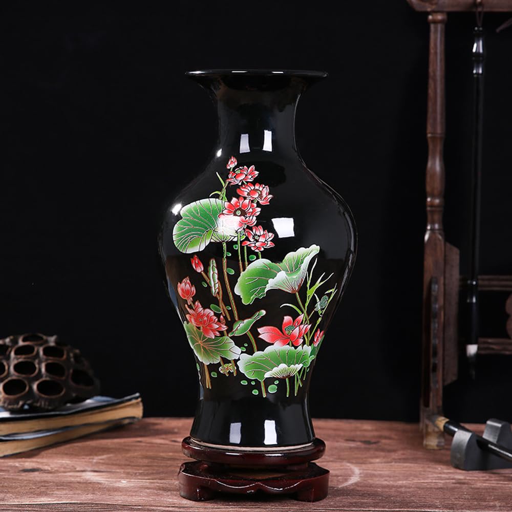 asdchZen Ingdezhen Black Glaze Porcelain Flower Vase, Classic Ceramic Flower Vases For Home Decor, Decorative Vase, Hydroponic Vintage Porcelain Vases, Household Art Ornaments