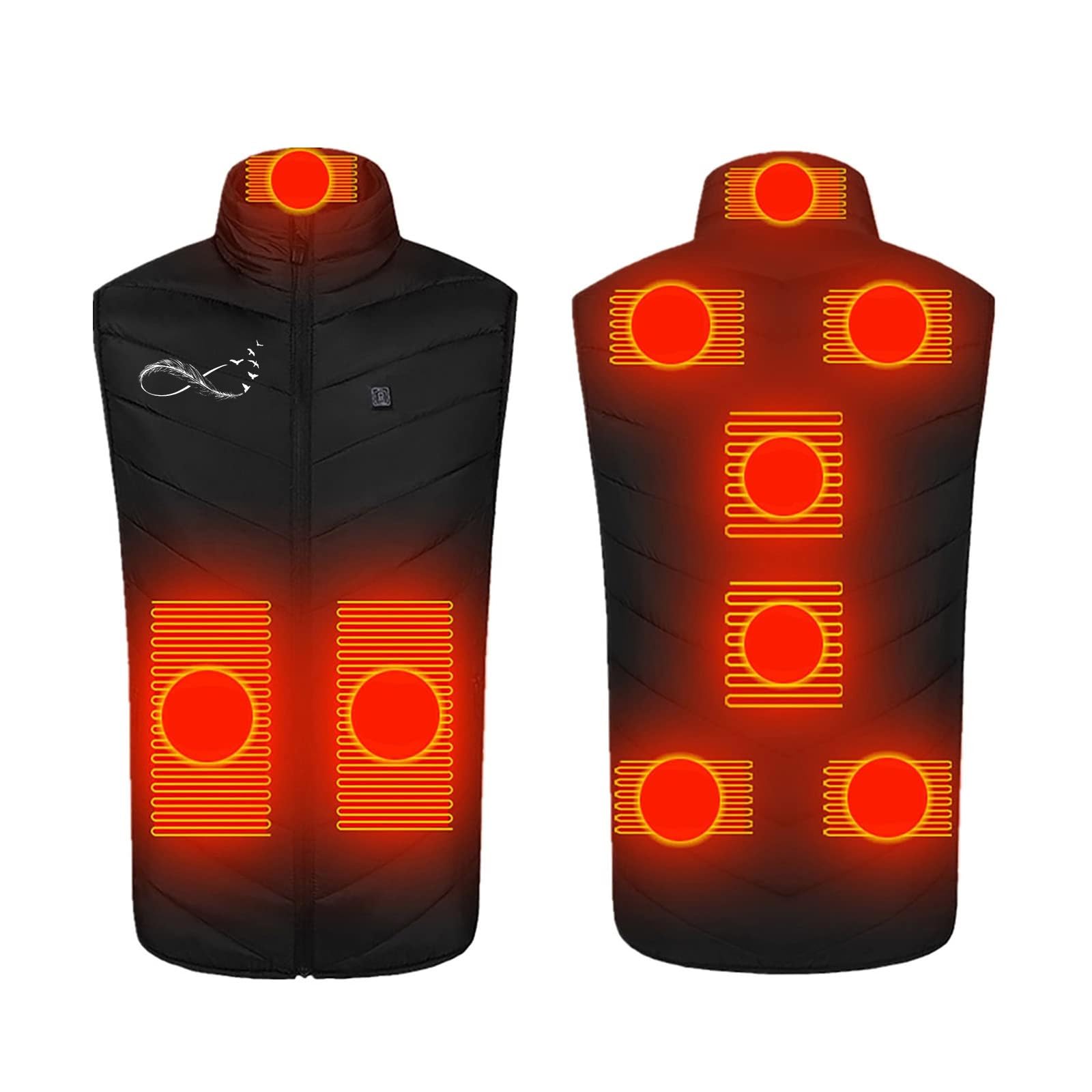 Gilet Riscaldato Uomo e Donna Giacca con 9 Zone di Riscaldamento Ricarica USB Giubbotto Riscaldata Elettrico Gilet Termico Riscaldabile Giubbino Invernale Caldo Piumino per Campeggio