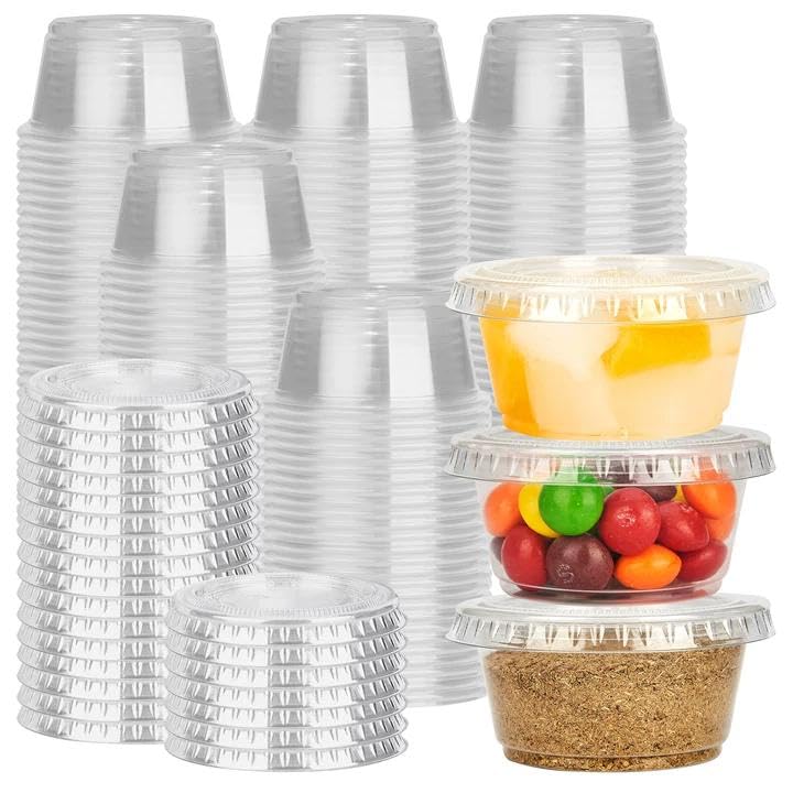 Image of YEEHAW 200 Sets - 2 oz Jello Shot Cups with Lids, Clear Disposable Plastic Cups for Meal Prep, Salad Dressing, Souffle, Portion Containers