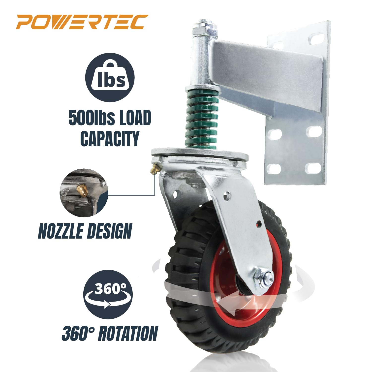 Snapklik.com : POWERTEC 6 Inch Spring Loaded Gate Wheel, 500lbs Heavy ...