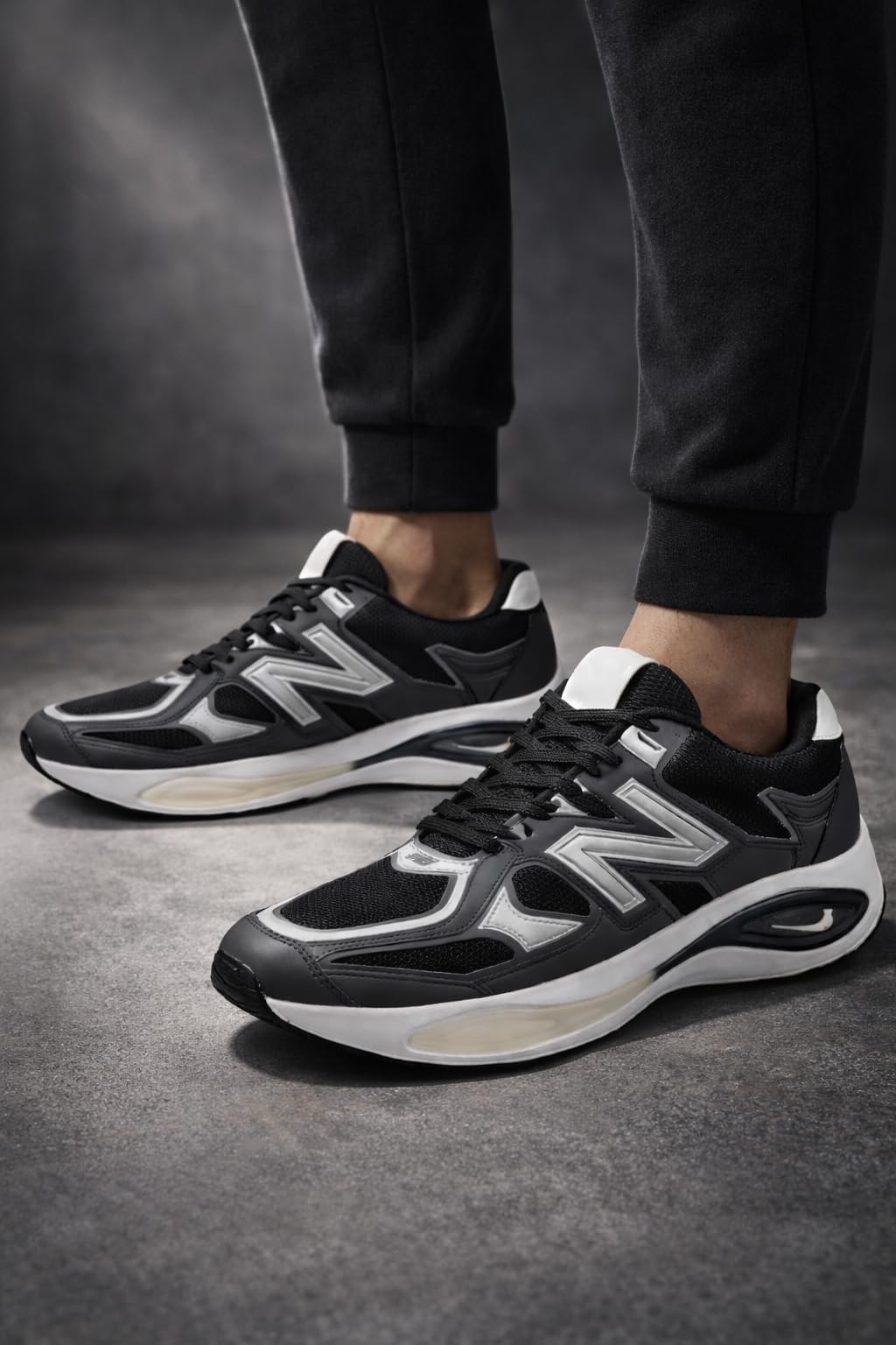 AUSTRICH Athletic Running Shoes, Black and Silver, Breathable Mesh Upper, Air Cushion Heel, Plush Cushioning, Performance Sneakers for Men (UK Footwear Size System, Adult, Men, Numeric, Medium, 6) 2