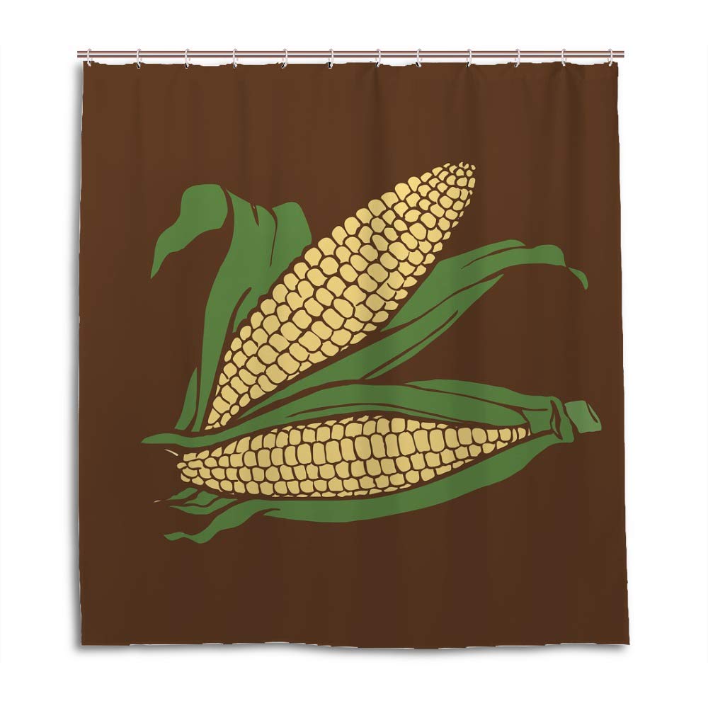 Rideau de douche jaune 168x183 cm en polyester motif grains de maïs