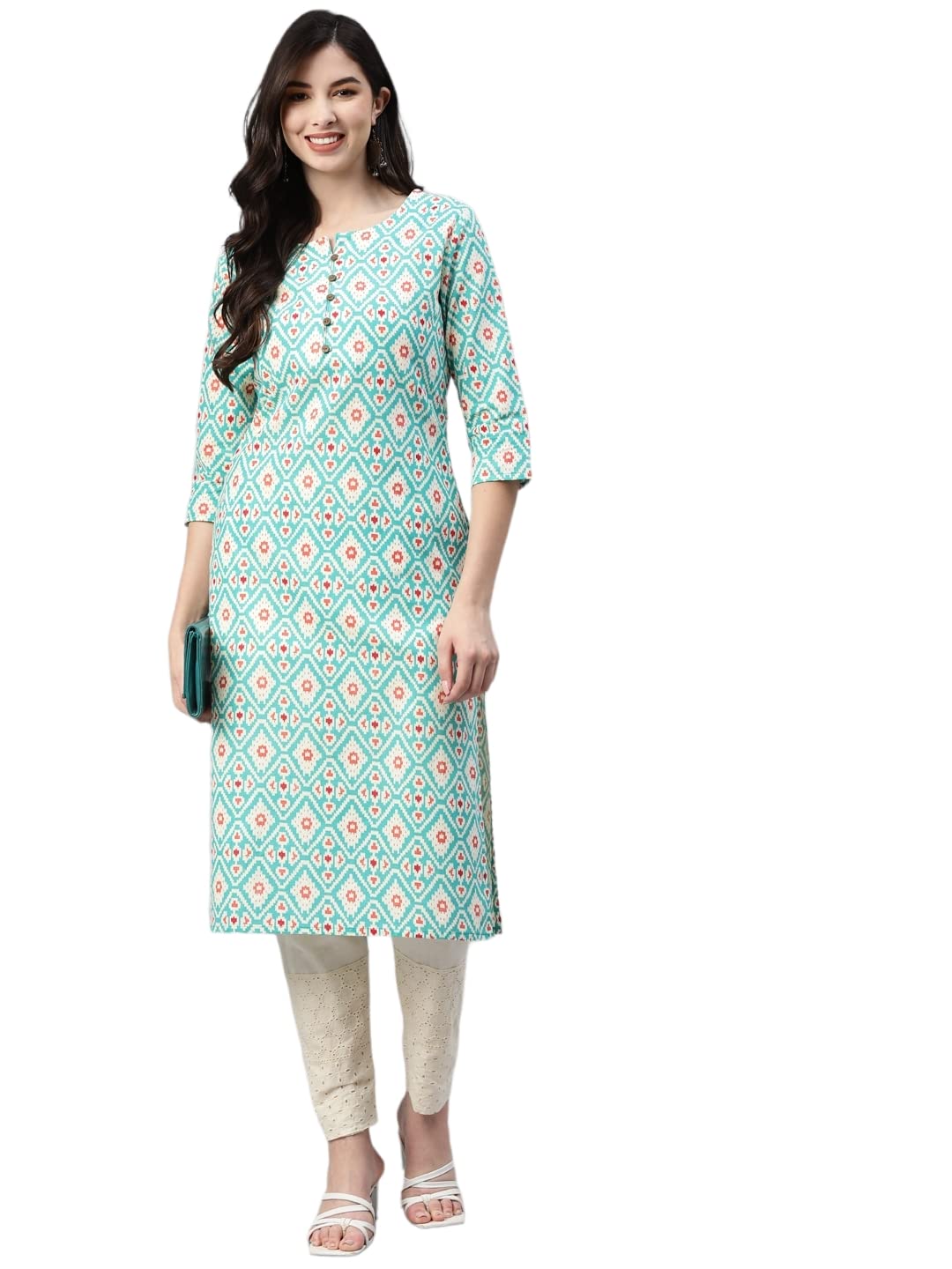 Aarika Women's Cotton Regular Tunic Shirt (Kurti-W-Nm-A-110_Firozi_Xxl)