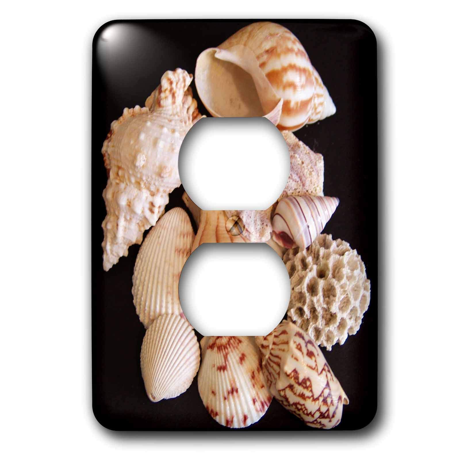 Coquillages sur cache double prise avec motif marin haute définition noir
