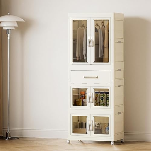 Armario de almacenamiento de baño para colgar ropa pequeña, contenedores de almacenamiento plegables apilables con tapa, 1 área para colgar, 1