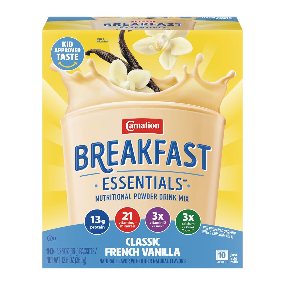 Carnation Breakfast Essentials Powder Drink Mix, Classic French Vanilla, 10 Count Box of Packets