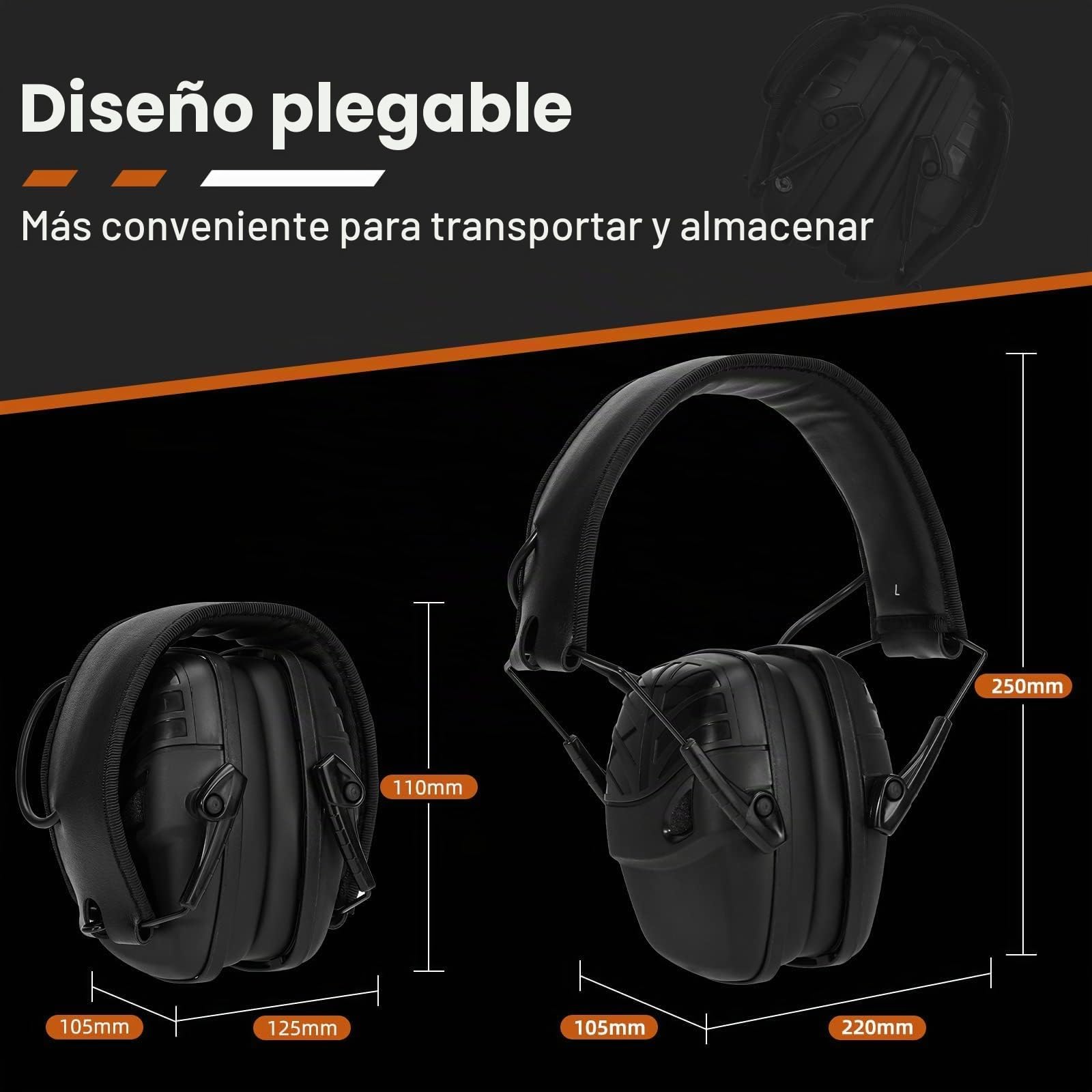 Retevis Cascos Electronicos Tiro, Entrada de Audio AUX, Micrófono de Doble Captación, Protector Auditivo Plegable para Tiro, Caza, Cortacésped, Sierra de Cadena, Maquinaria Pesada (1 Paquete, Negro)
