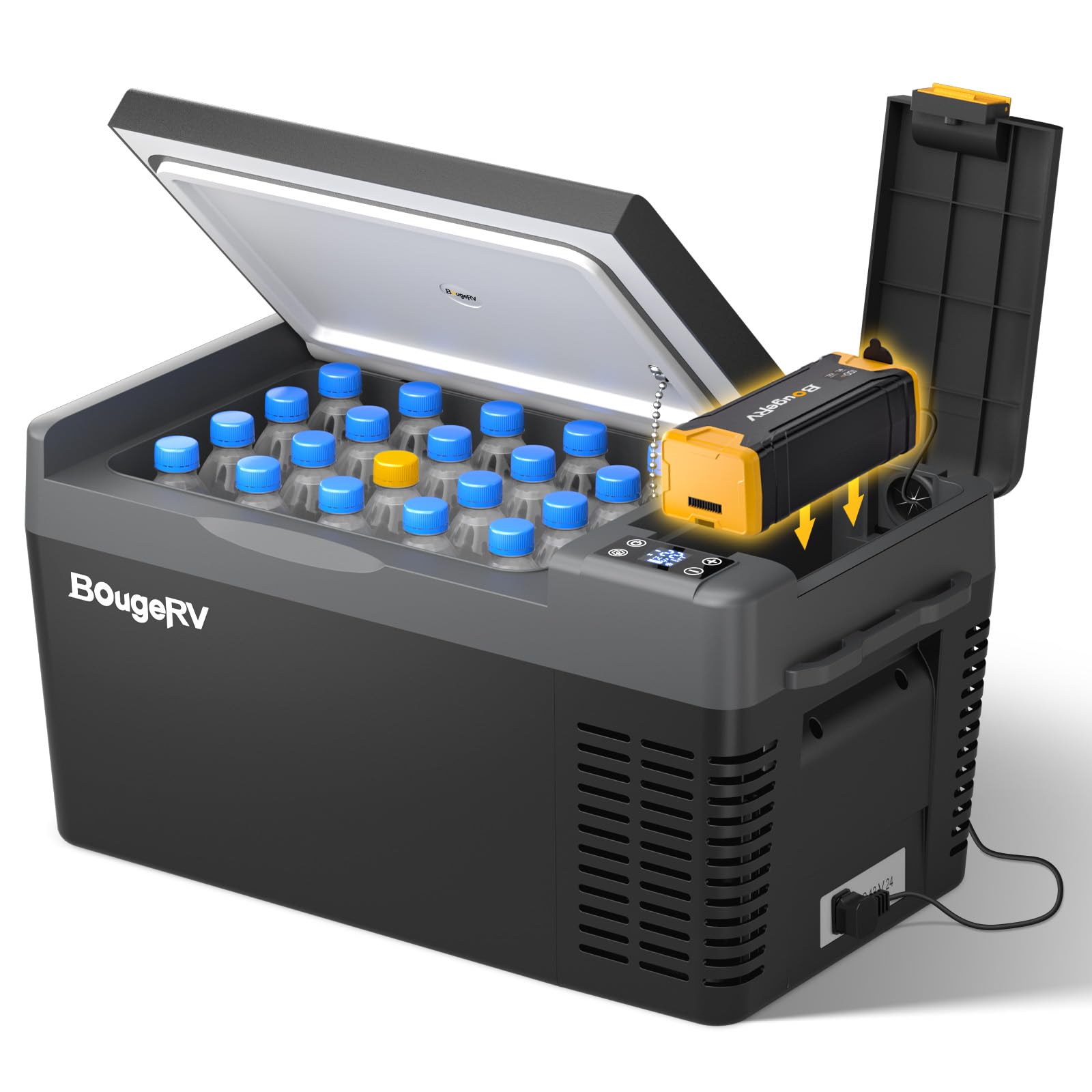 BougeRV CRPRO Kompressor Kühlbox 12v mit 277Wh Akku, 20 Liter Auto-Kühlbox(-22℃~10℃), 12/24V DC &110-240V AC Tragbarer Auto-Kühlschrank, 12v Kühlschrank, für Auto, Camping, Reisen