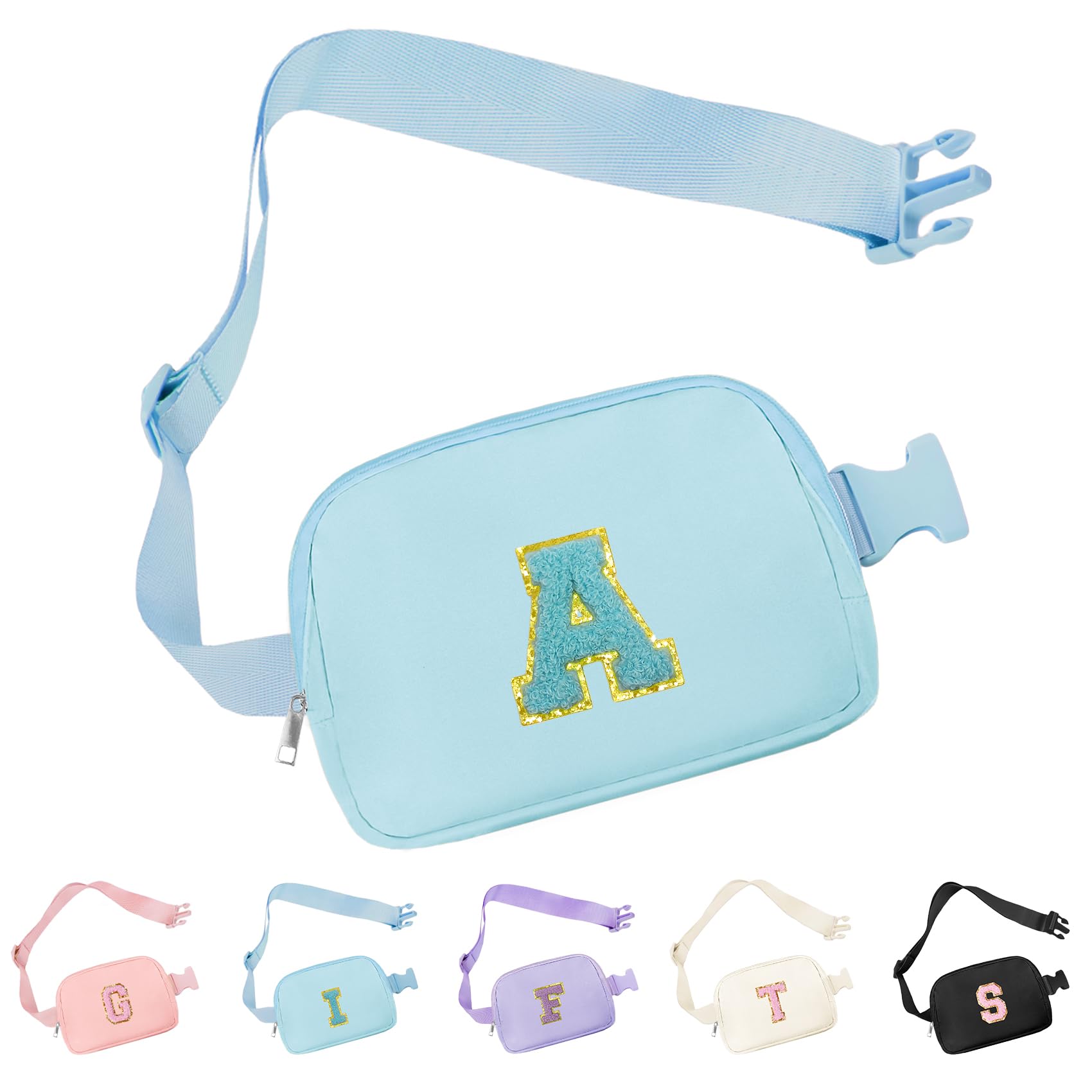 Aganmi Preppy Chenille Letter Crossbody Bags Birthday Gifts for 5 6 7 8 9 10 11 12 13 Year Old Girls Cute Initial Fanny Waist Pack Small Belt Bag for