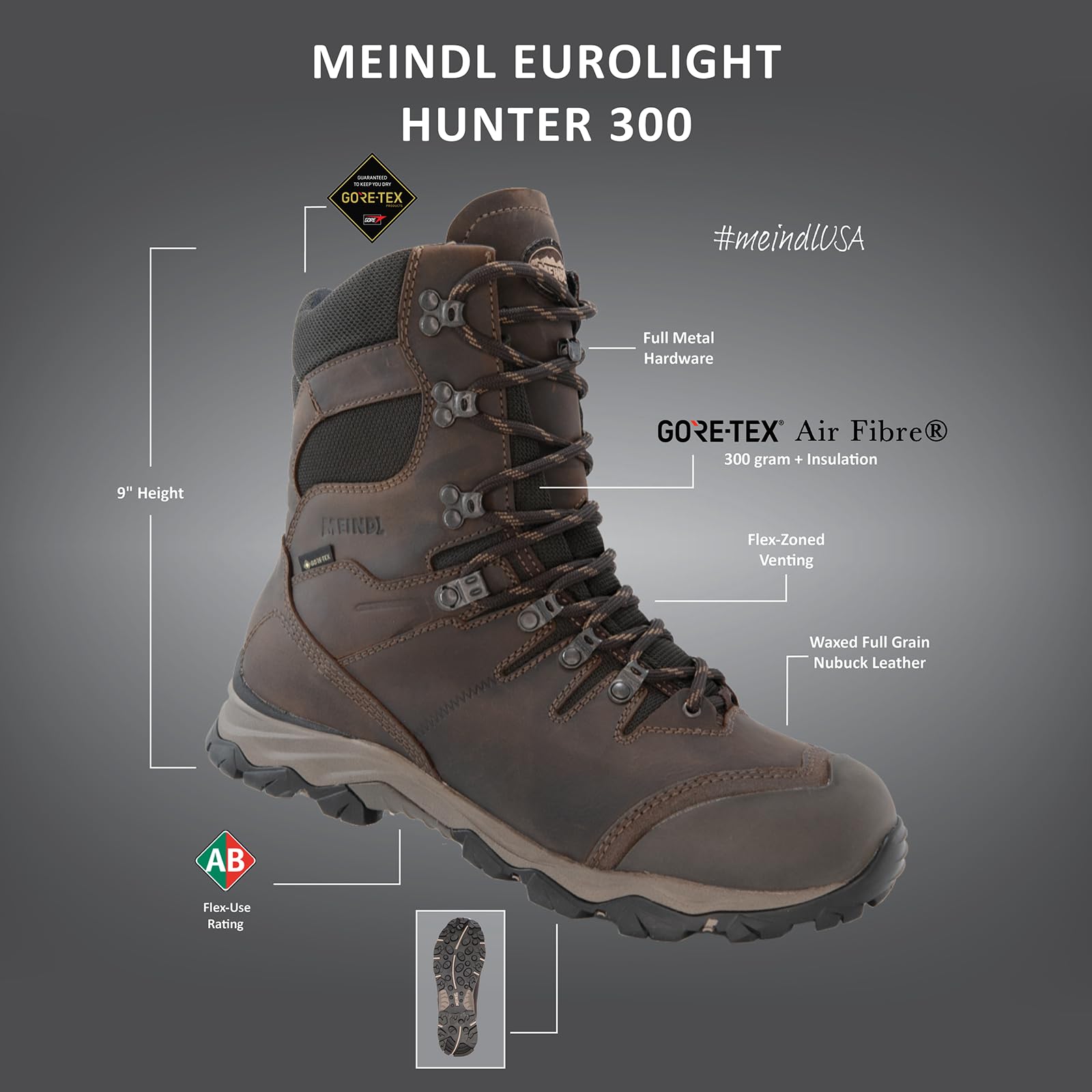 Meindl Men's EuroLight Hunter 300-gram | Gore Air-Fiber Insulation | Gore-Tex Waterproof Insulated Hunting Boot | Ultralight & Flexible | Made in Italy (Size 9EE), Brown