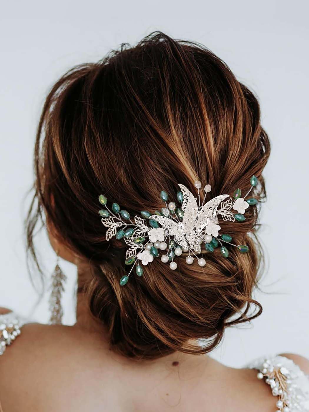 Clip Per Capelli Sposa - Farfalla In Metallo Con Cristalli E Stass - Barretta